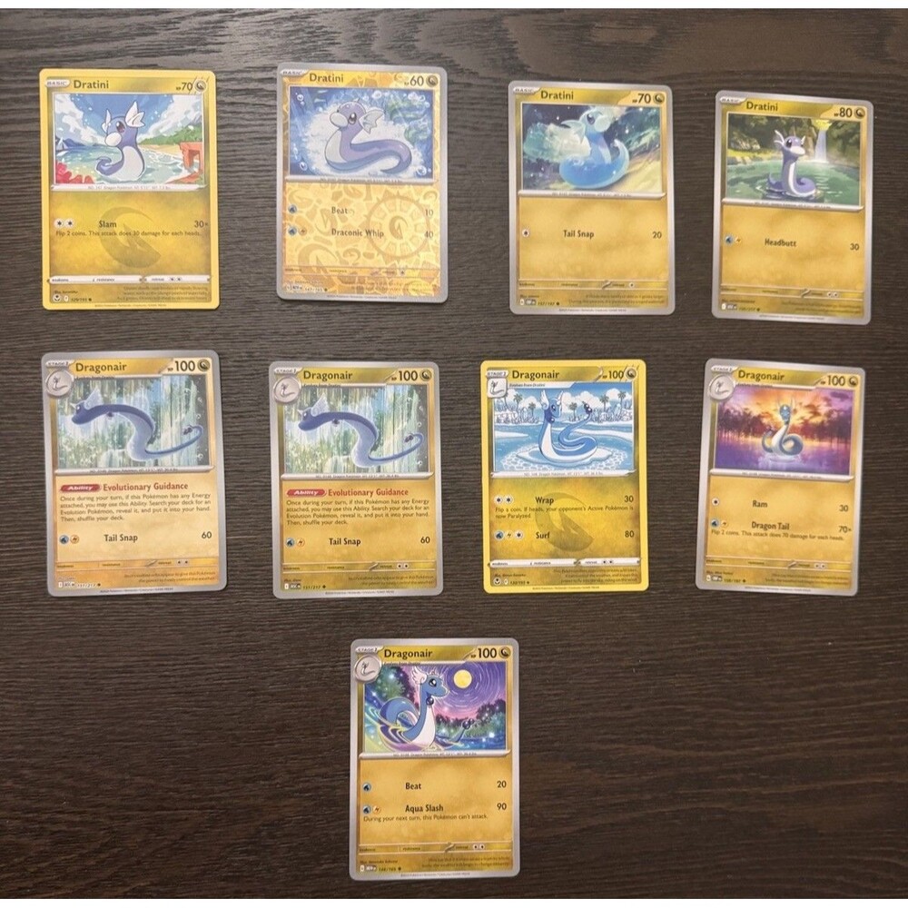 Pokémon TCG Dratini & Dragonair 9 Card Lot Reverse Holo Common/Uncommon Sets